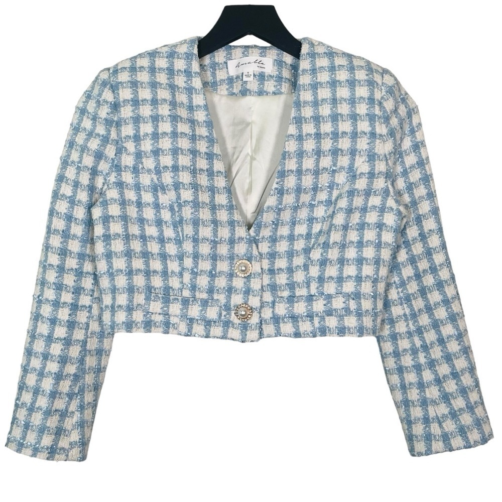 Amable by Mable Plaid Metallic Tweed Cropped Blazer Jacket Size S